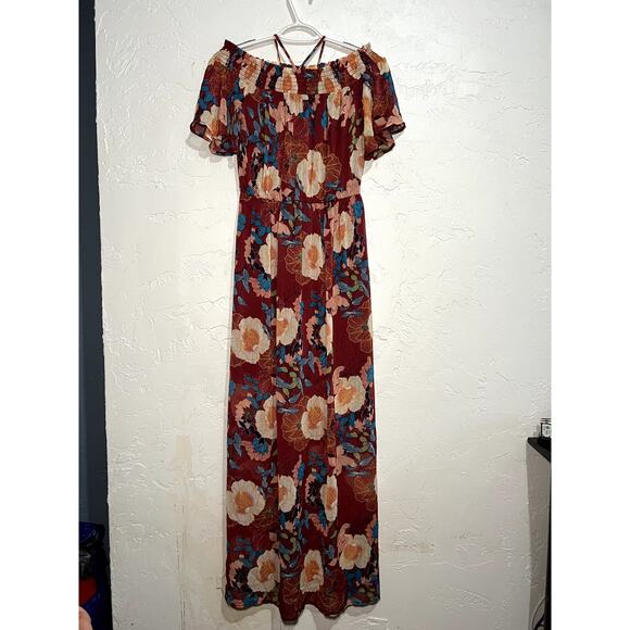 As U Wish floral smocked cottagecore prairie peasant maxi dress womens small - Picture 1 of 7